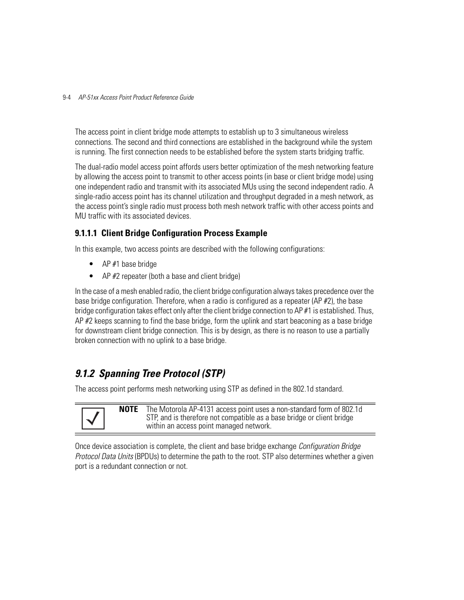 1 client bridge configuration process example, 2 spanning tree protocol (stp), Client bridge configuration process example -4 | Spanning tree protocol (stp) -4 | Motorola AP-51XX User Manual | Page 592 / 698