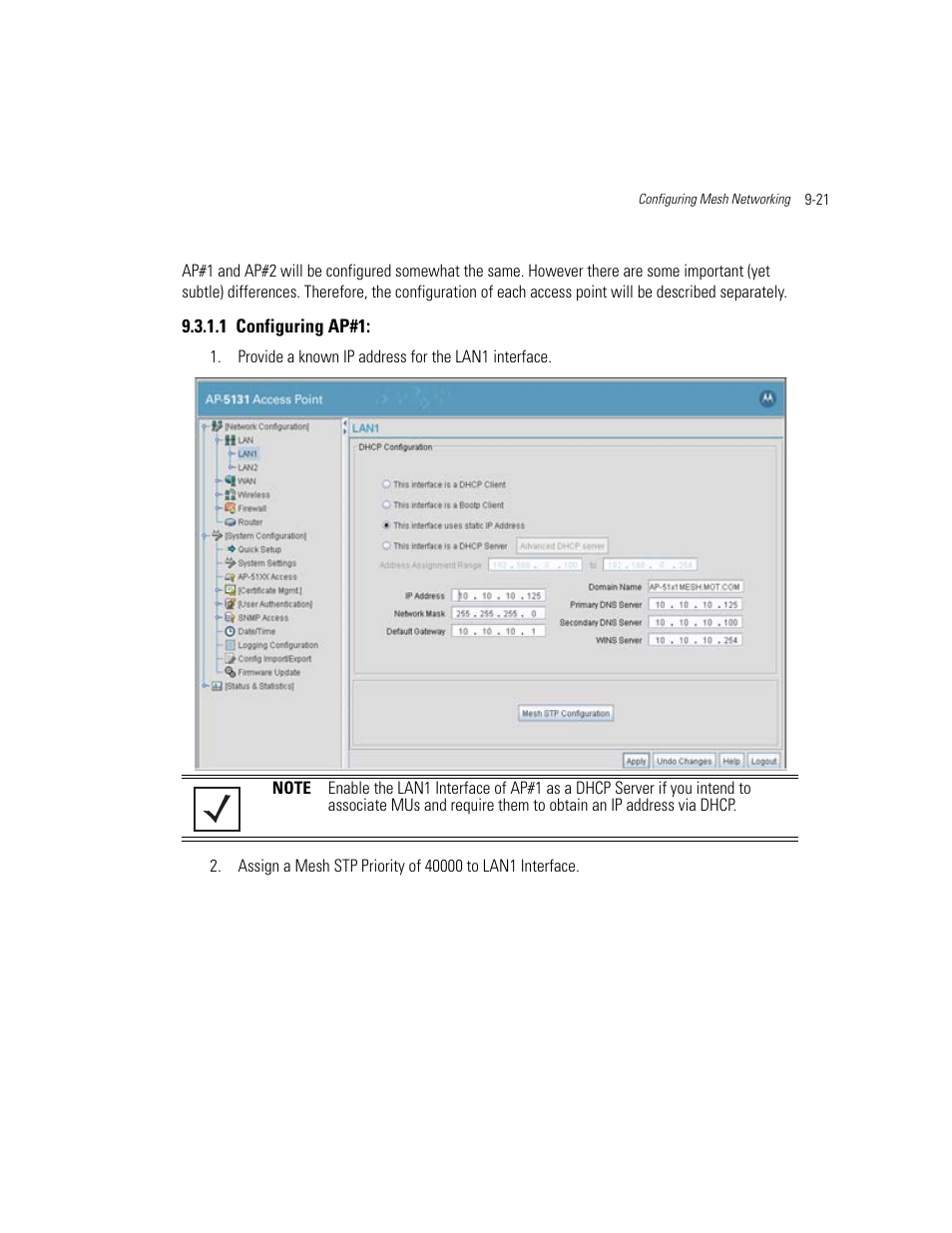 1 configuring ap#1, Configuring ap#1: -21 | Motorola AP-51XX User Manual | Page 609 / 698