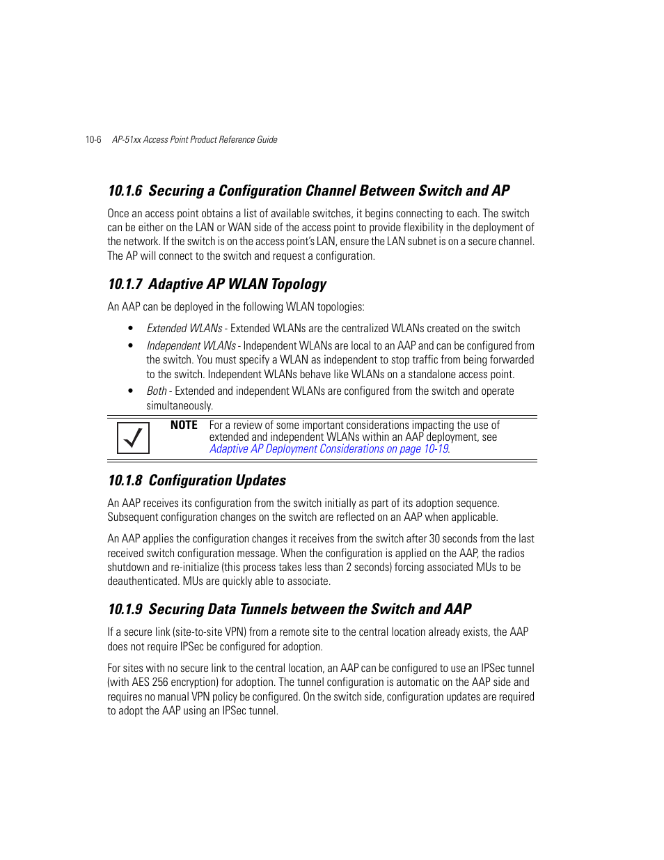 7 adaptive ap wlan topology, 8 configuration updates, 9 securing data tunnels between the switch and aap | Adaptive ap wlan topology, Configuration updates, Securing data tunnels between the switch and aap | Motorola AP-51XX User Manual | Page 634 / 698