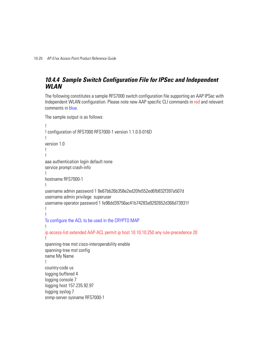 Sample switch configuration file for ipsec | Motorola AP-51XX User Manual | Page 648 / 698