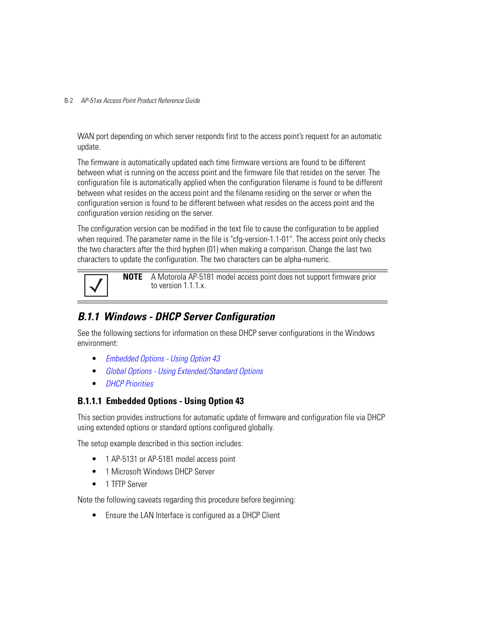 B.1.1 windows - dhcp server configuration, B.1.1.1 embedded options - using option 43 | Motorola AP-51XX User Manual | Page 668 / 698