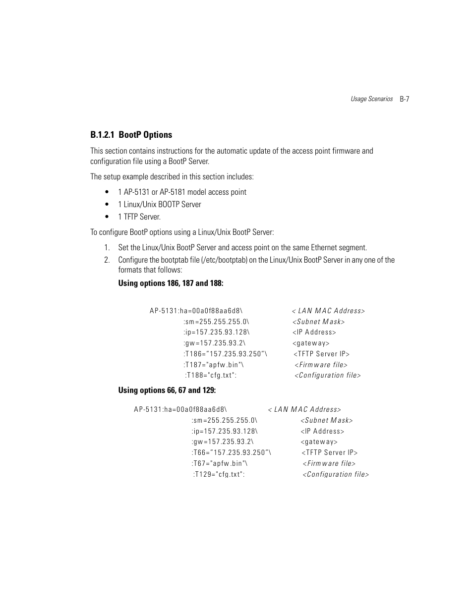 B.1.2.1 bootp options | Motorola AP-51XX User Manual | Page 673 / 698