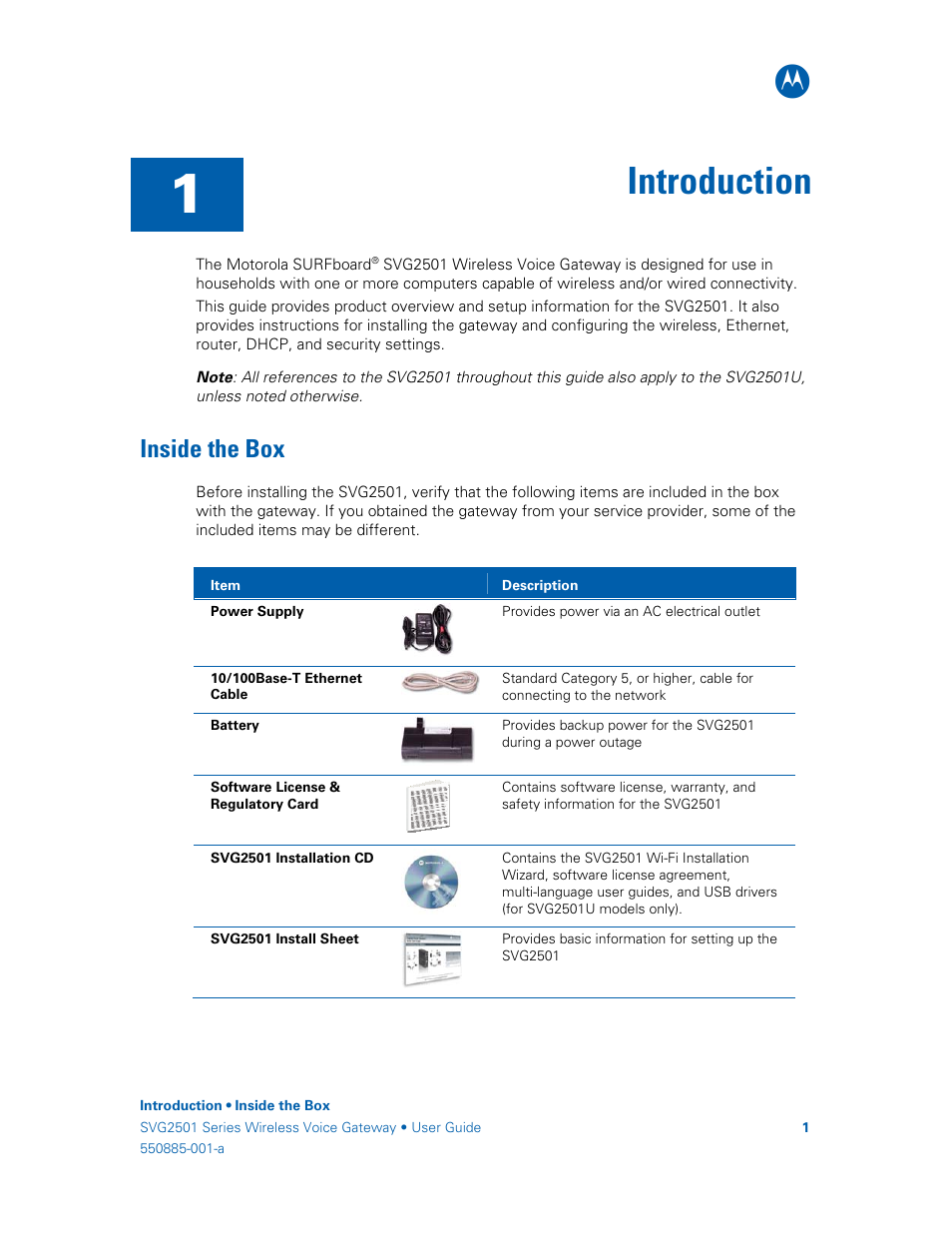 Introduction, Inside the box | Motorola SURFboard SVG2501U User Manual | Page 10 / 34