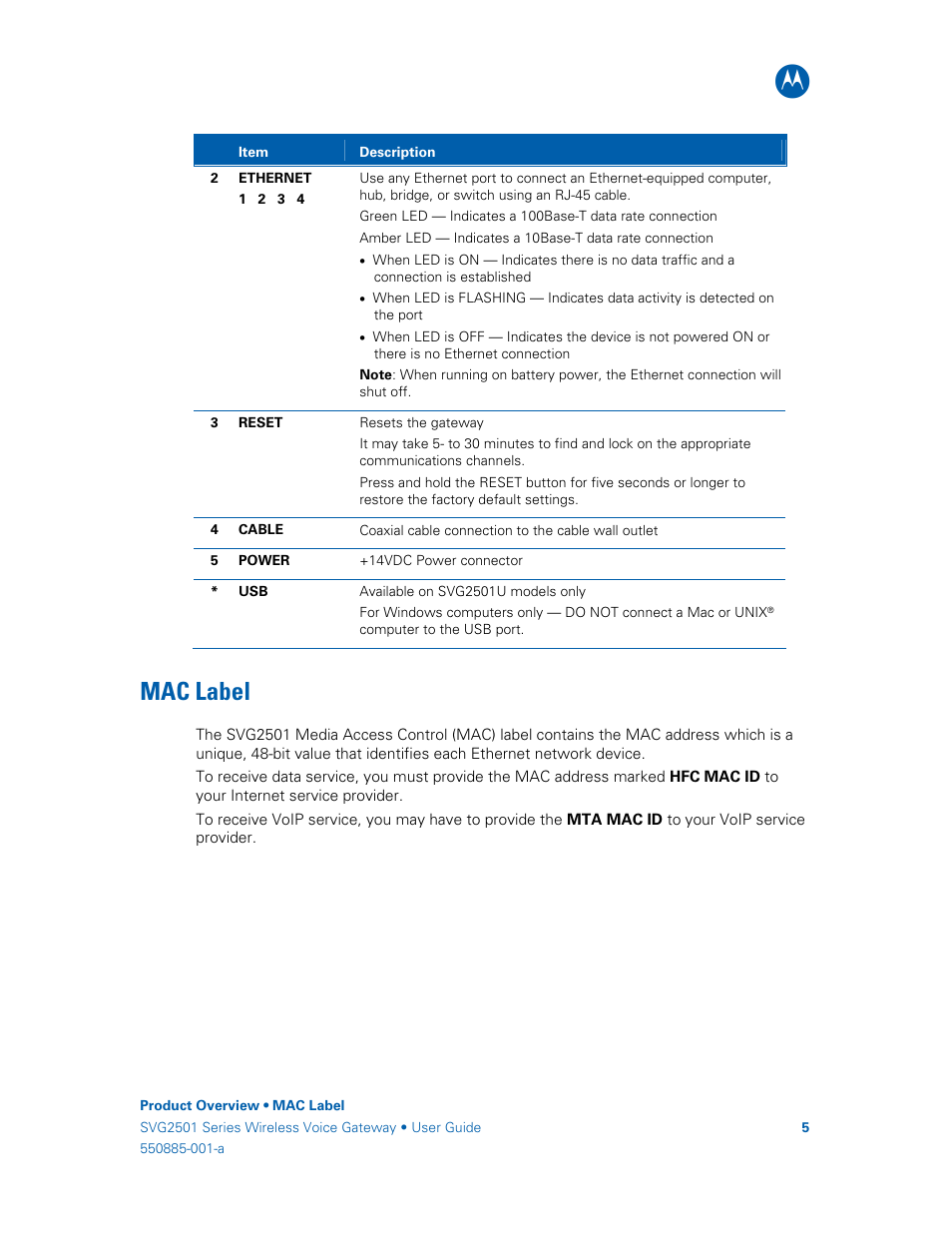 Mac label | Motorola SURFboard SVG2501U User Manual | Page 14 / 34