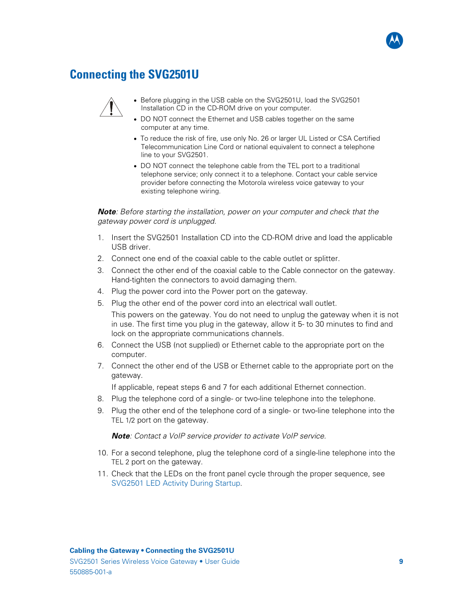 Connecting the svg2501u | Motorola SURFboard SVG2501U User Manual | Page 18 / 34