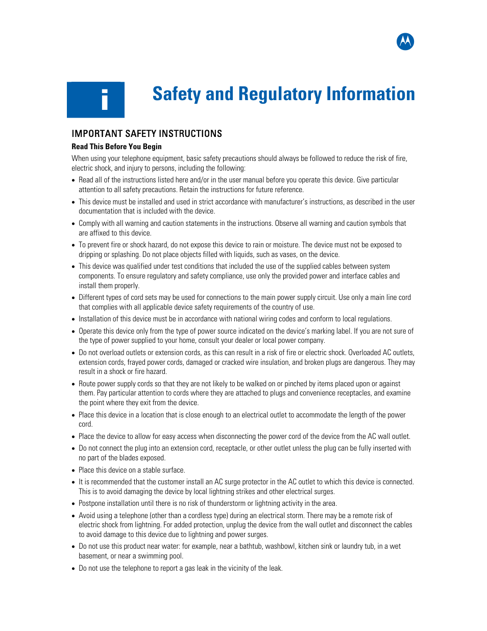 Safety and regulatory information | Motorola SURFboard SVG2501U User Manual | Page 5 / 34