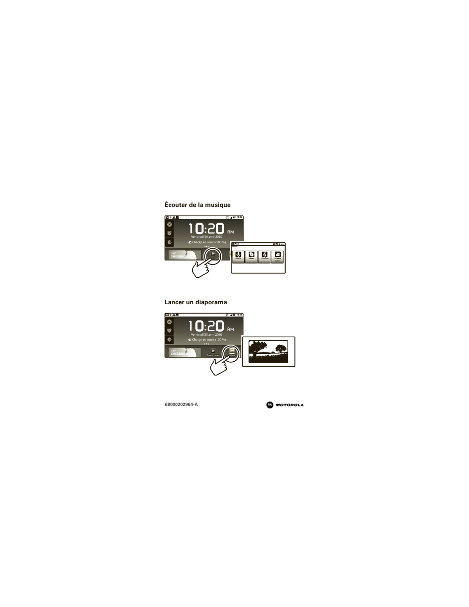 Lancer un diaporama, Écouter de la musique | Motorola 68000202964-A User Manual | Page 45 / 77