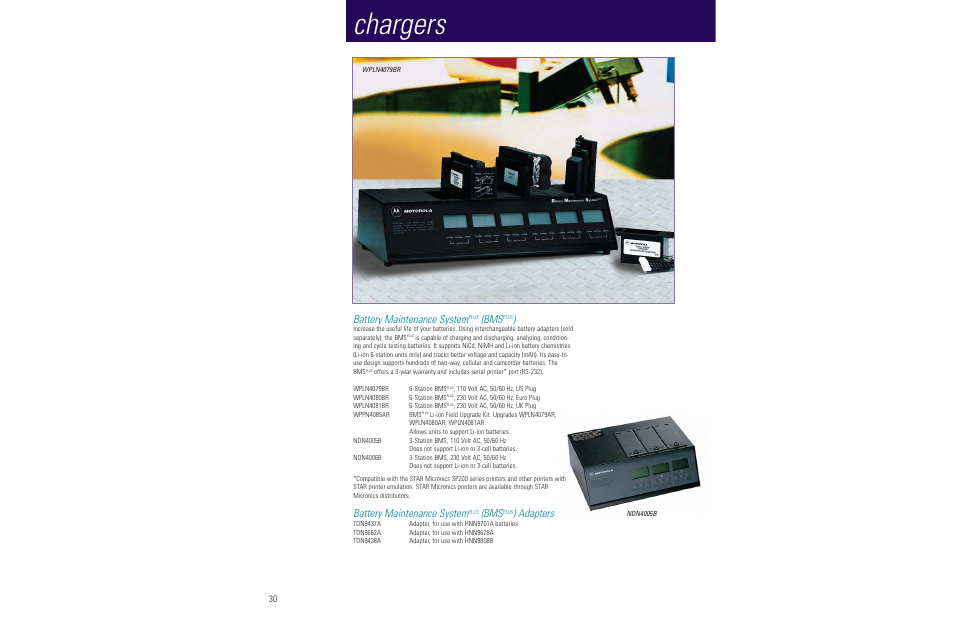 Chargers, Battery maintenance system, Adapters | Motorola LCS 2000TM User Manual | Page 32 / 48