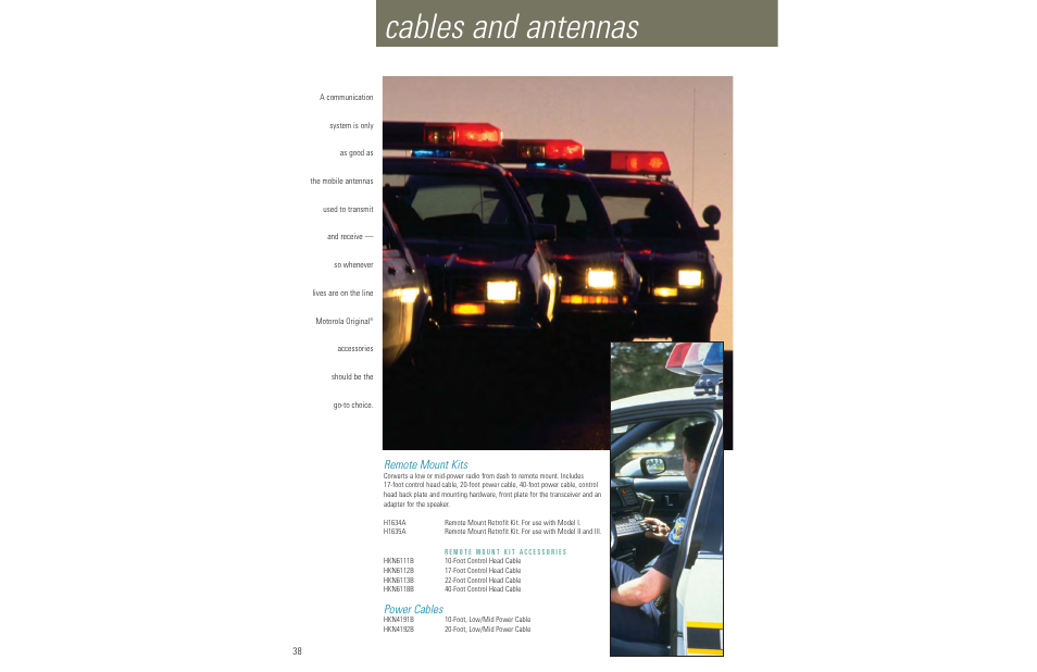 Cables and antennas, Remote mount kits, Power cables | Motorola LCS 2000TM User Manual | Page 40 / 48