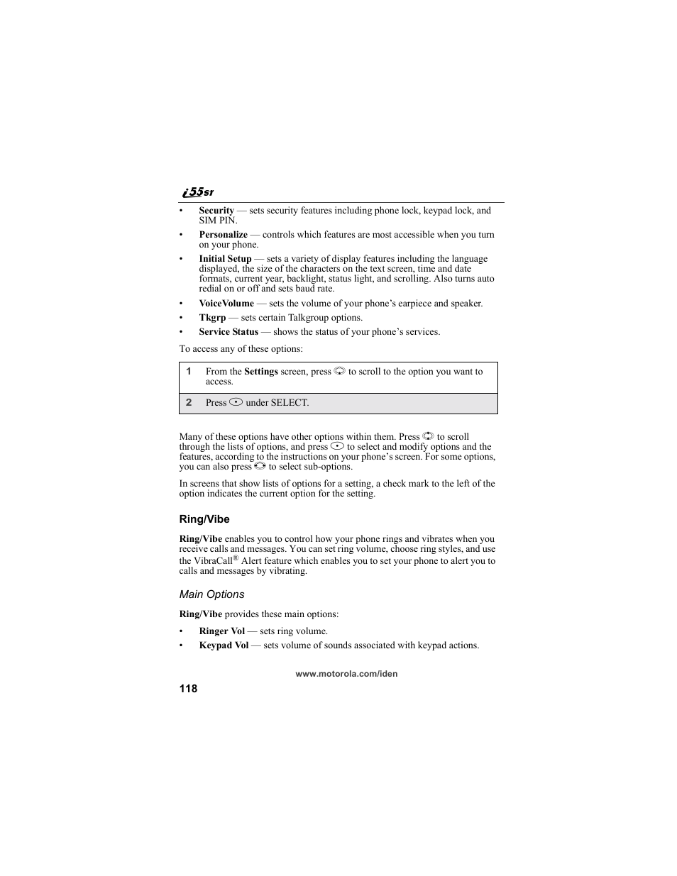 Motorola i55sr Phone User Manual | Page 118 / 176