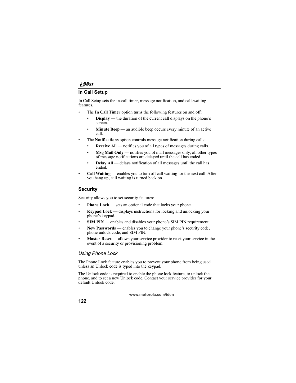 Motorola i55sr Phone User Manual | Page 122 / 176