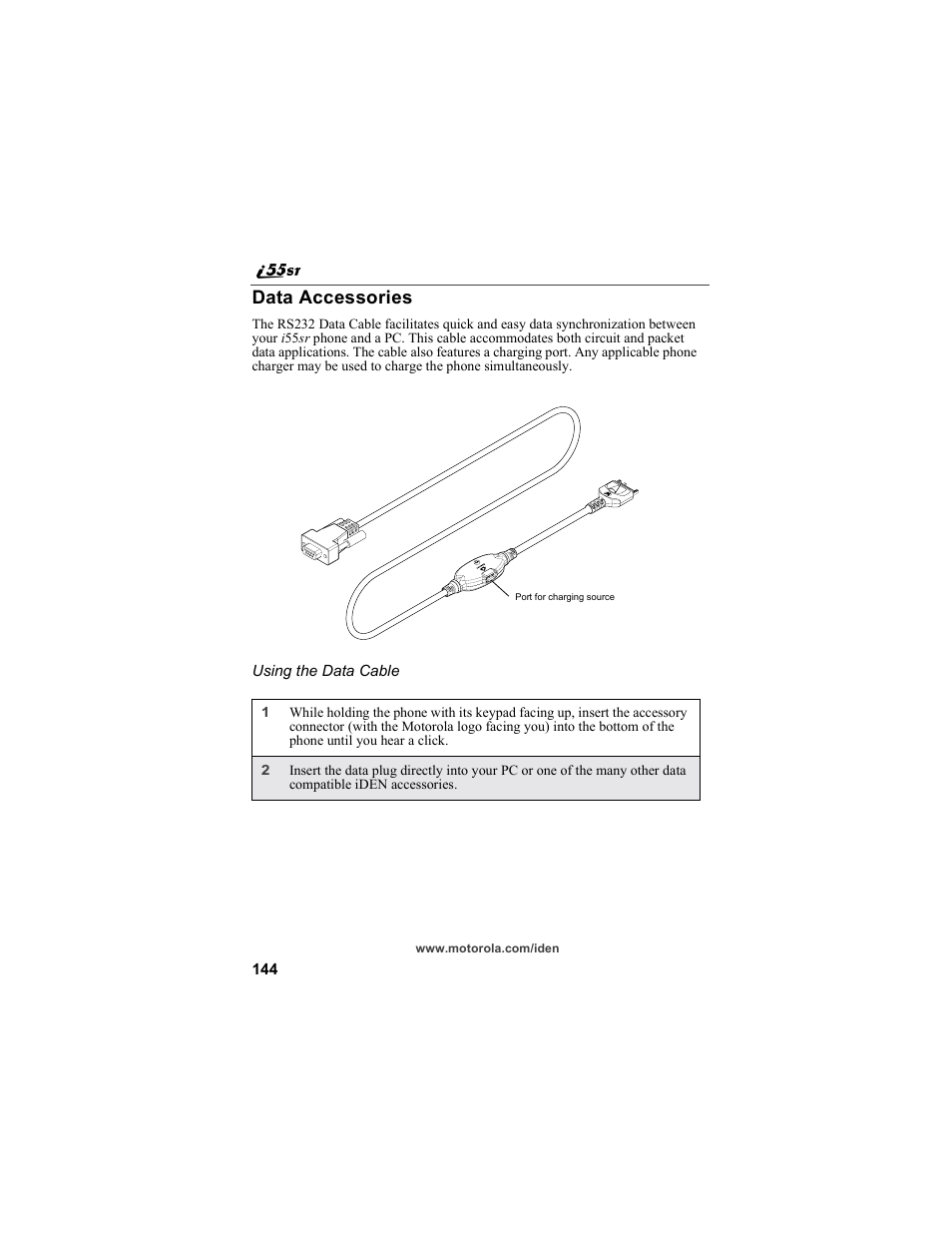 Data accessories | Motorola i55sr Phone User Manual | Page 144 / 176