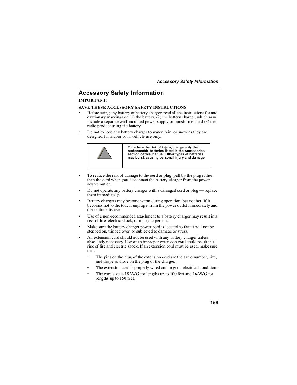 Accessory safety information | Motorola i55sr Phone User Manual | Page 159 / 176