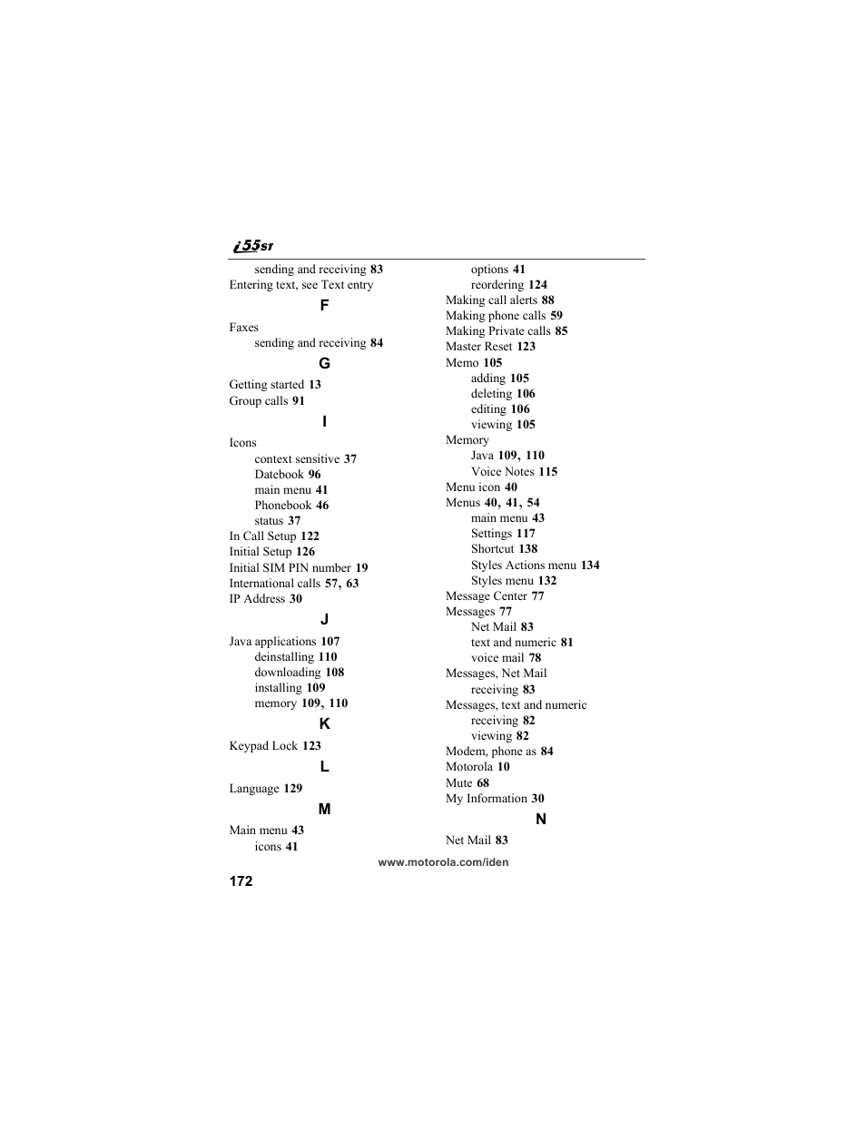 Motorola i55sr Phone User Manual | Page 172 / 176