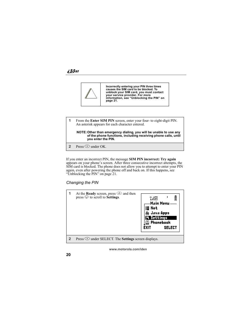 Motorola i55sr Phone User Manual | Page 20 / 176