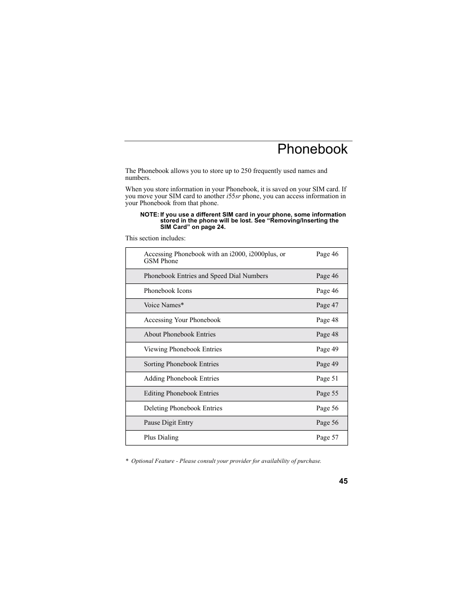Phonebook | Motorola i55sr Phone User Manual | Page 45 / 176