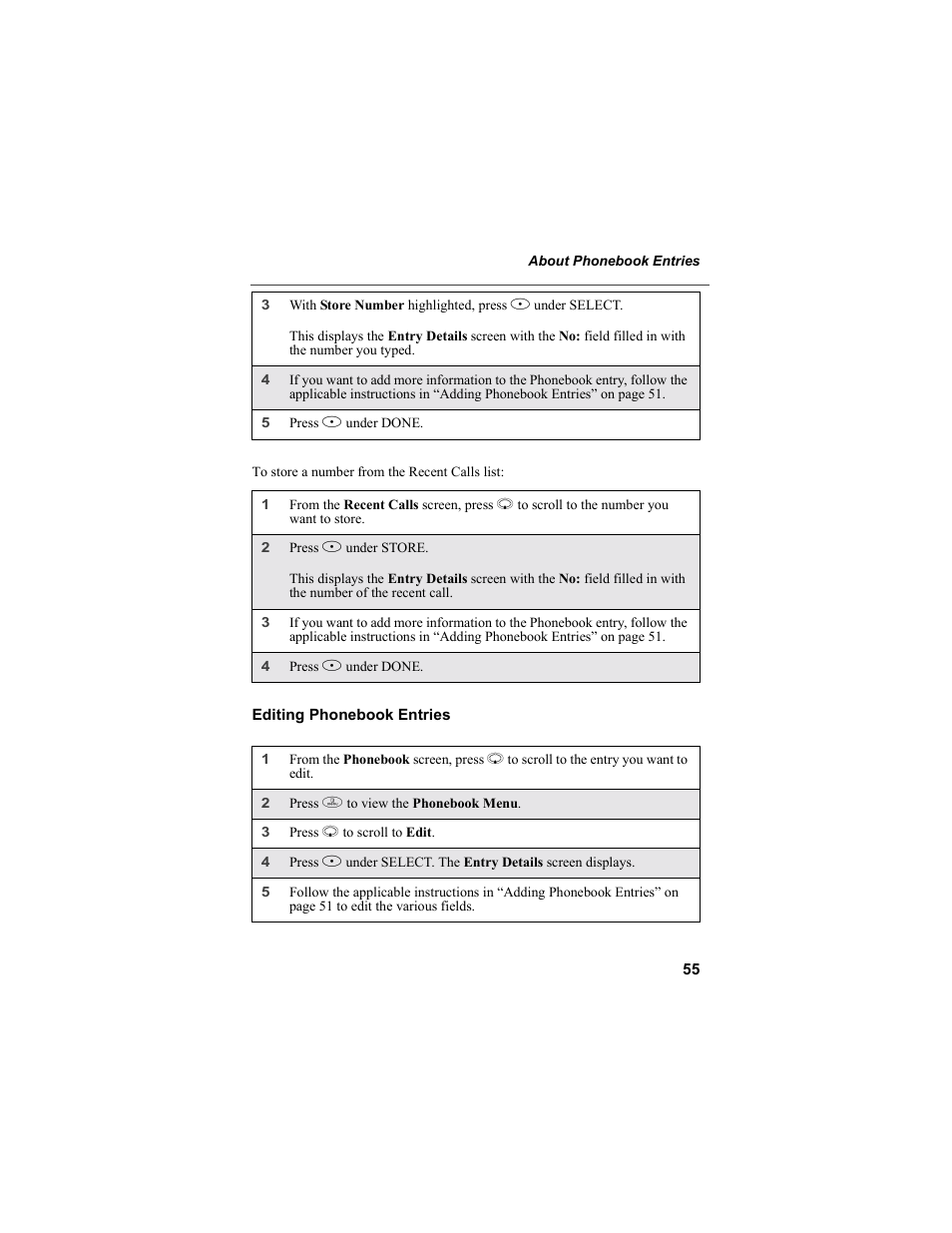 Editing phonebook entries | Motorola i55sr Phone User Manual | Page 55 / 176