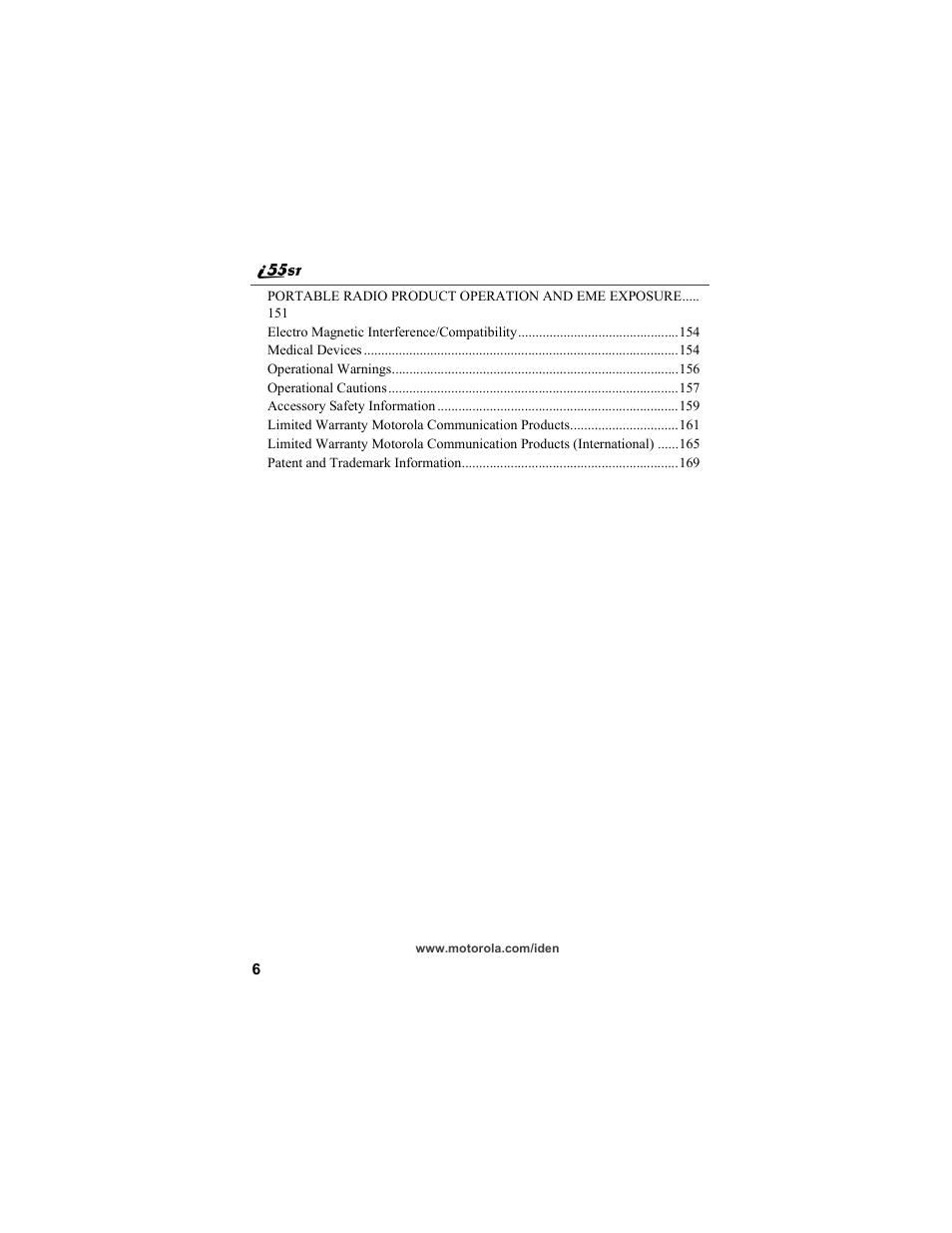 Motorola i55sr Phone User Manual | Page 6 / 176