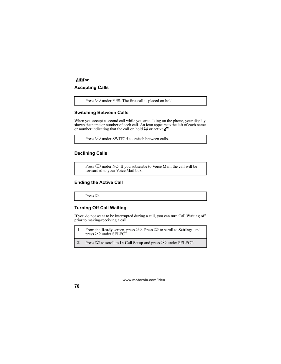 Motorola i55sr Phone User Manual | Page 70 / 176