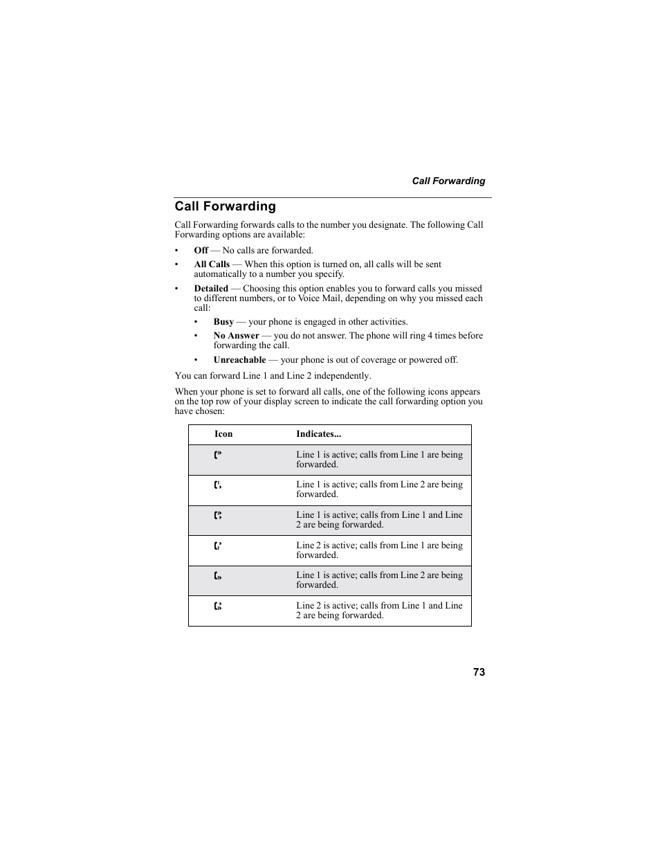 Call forwarding | Motorola i55sr Phone User Manual | Page 73 / 176