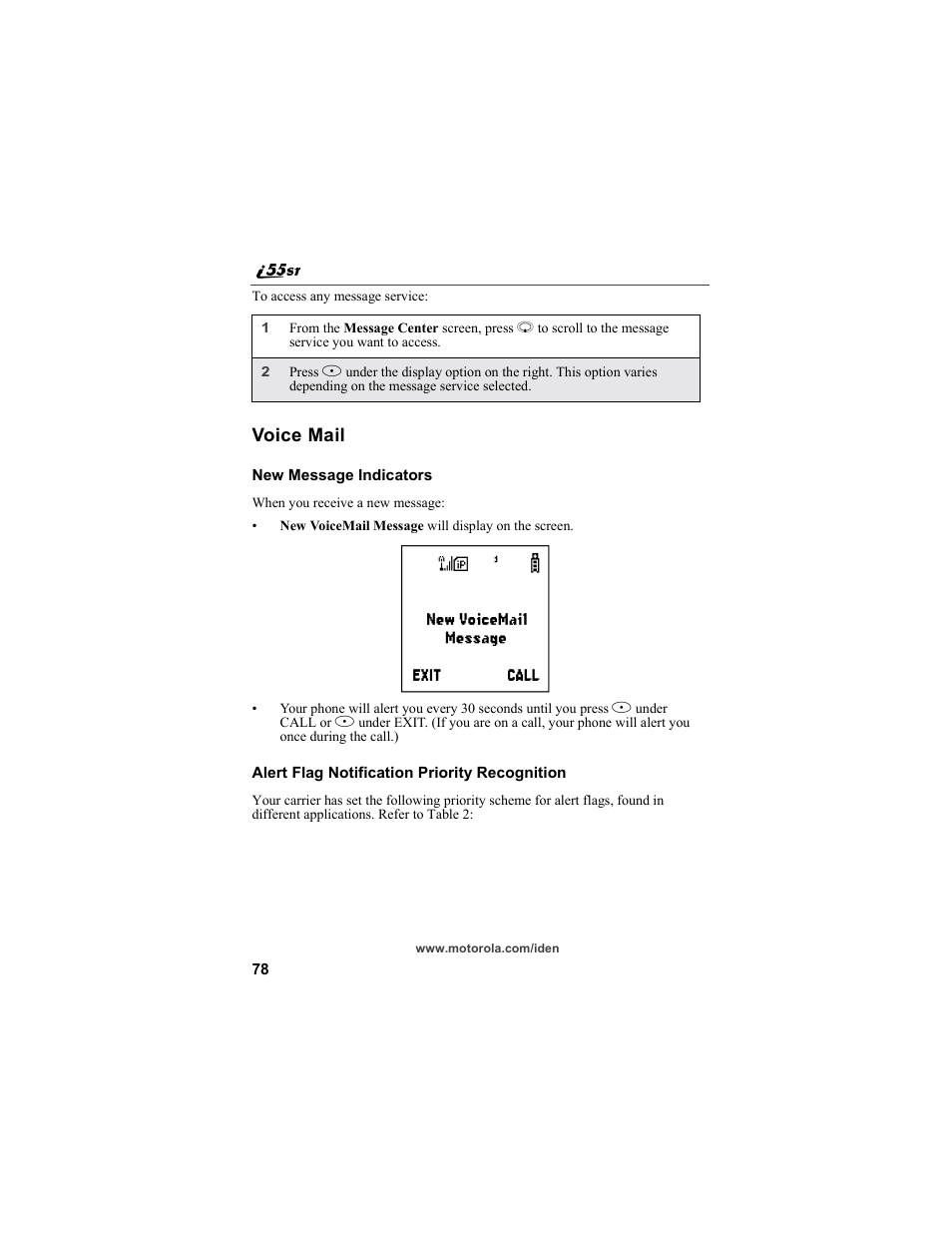 Voice mail | Motorola i55sr Phone User Manual | Page 78 / 176
