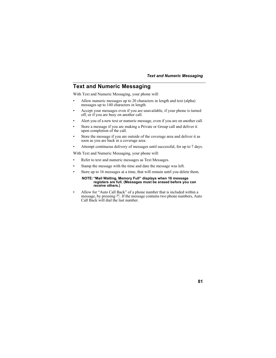 Text and numeric messaging | Motorola i55sr Phone User Manual | Page 81 / 176
