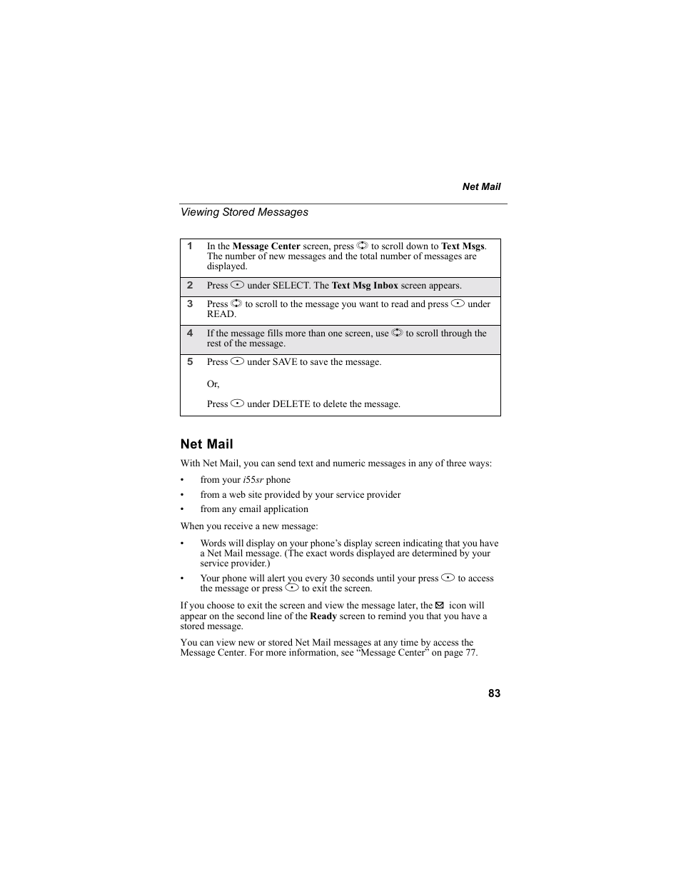 Net mail | Motorola i55sr Phone User Manual | Page 83 / 176