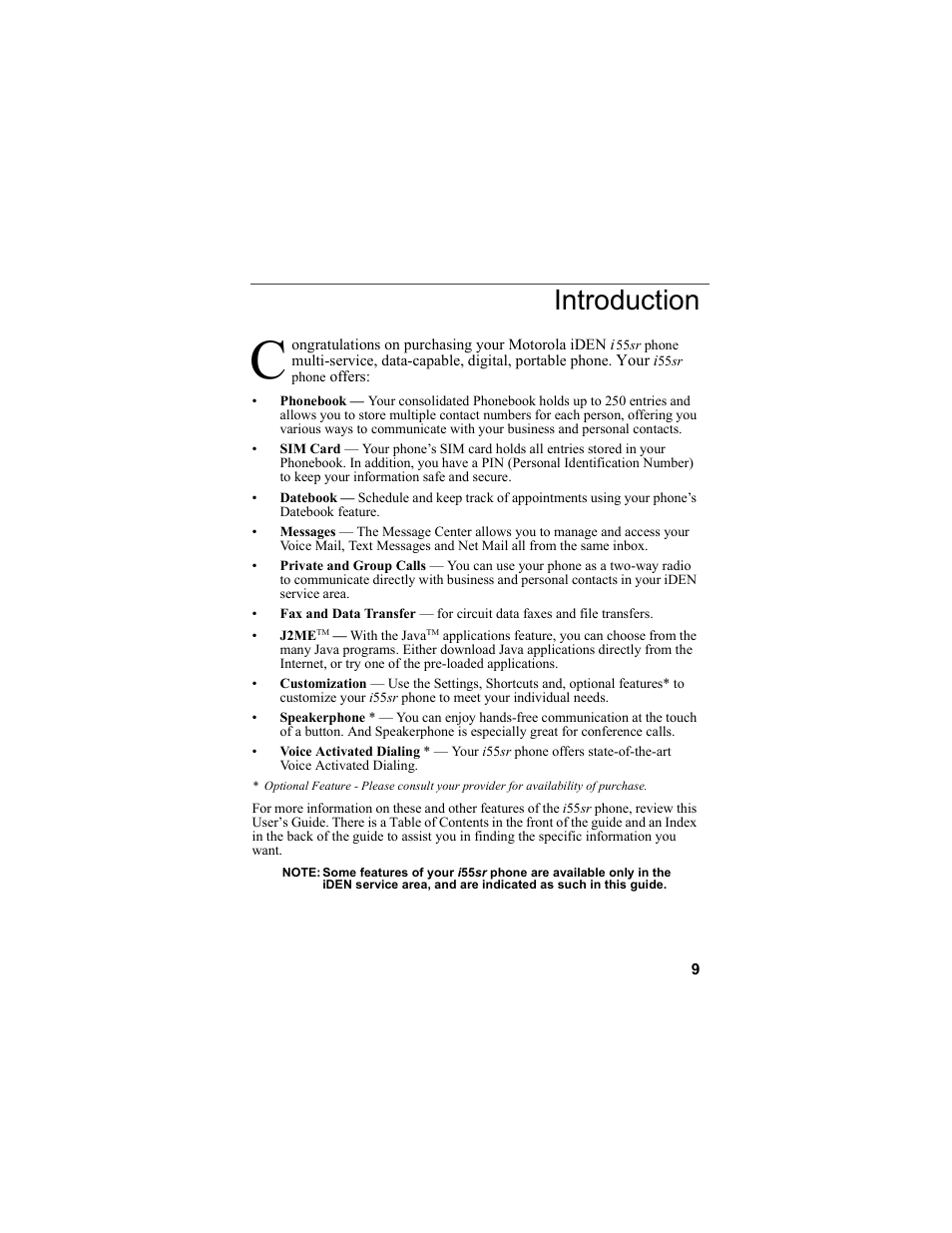 Introduction | Motorola i55sr Phone User Manual | Page 9 / 176