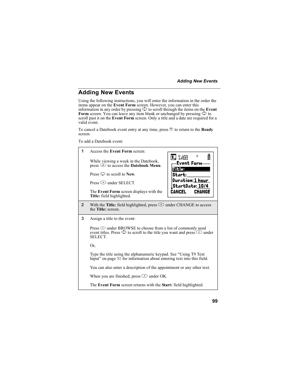 Adding new events | Motorola i55sr Phone User Manual | Page 99 / 176