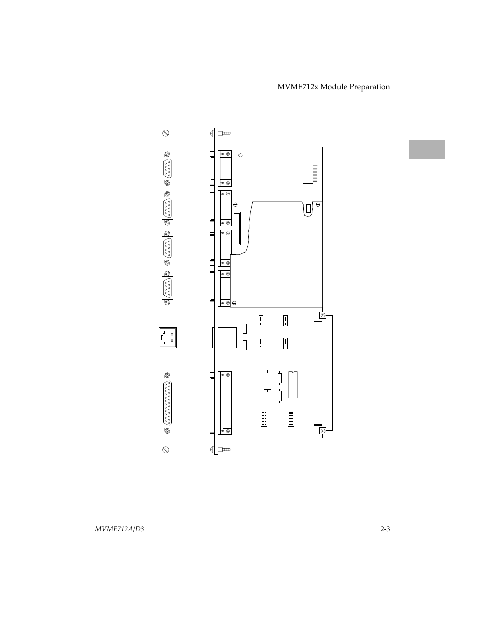 Figure 2-2. mvme712-13 header locations, Mvme712-13 header locations 2-3, Mvme712x module preparation | Motorola MVME712B User Manual | Page 18 / 74