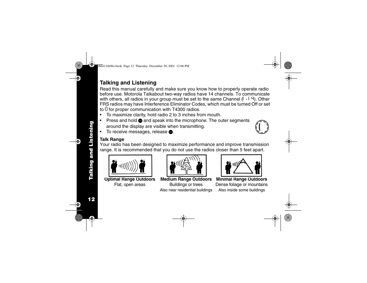 Talking and listening, Talk range | Motorola T4300 User Manual | Page 16 / 32