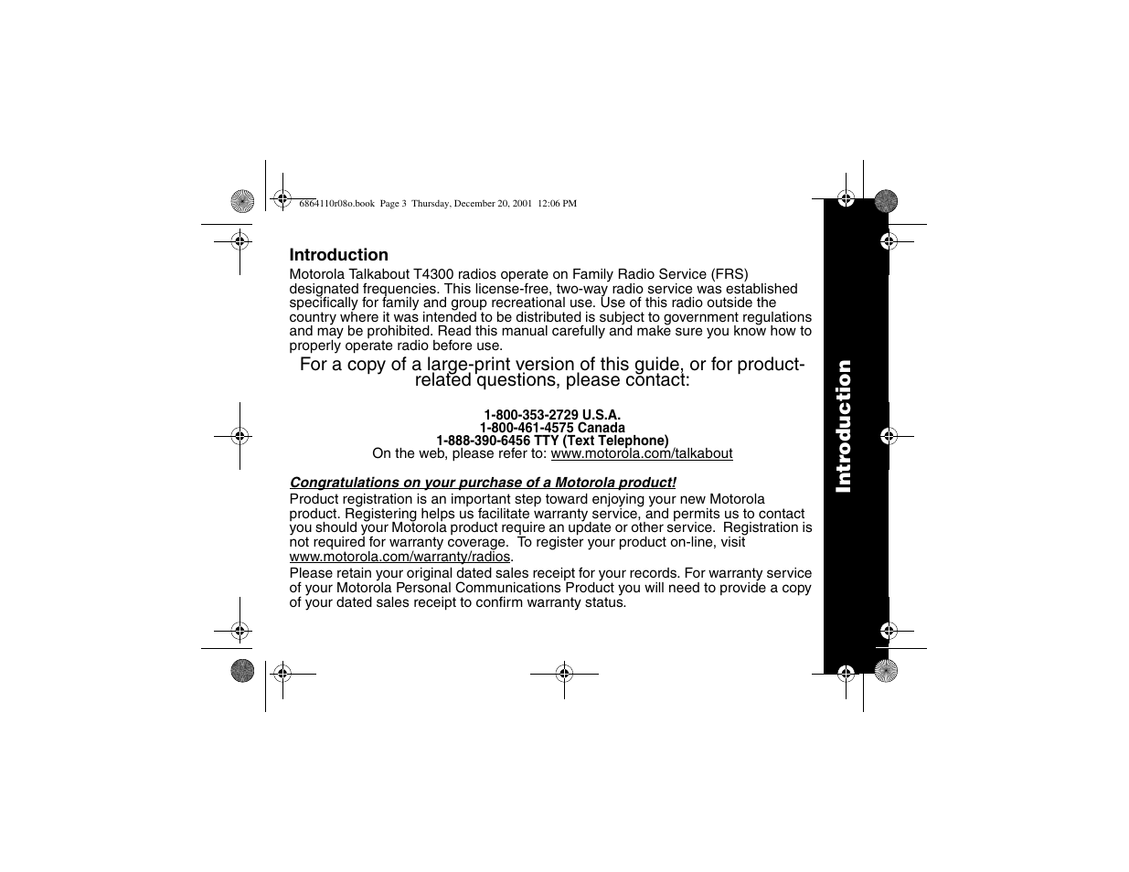 Introduction, Intr oduction | Motorola T4300 User Manual | Page 3 / 32