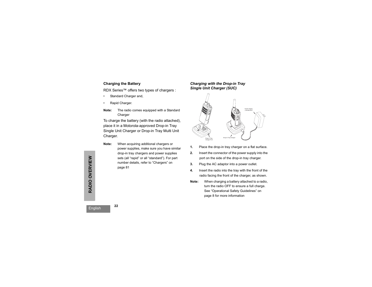 Charging the battery | Motorola RDX SERIES RDU4100 User Manual | Page 24 / 99