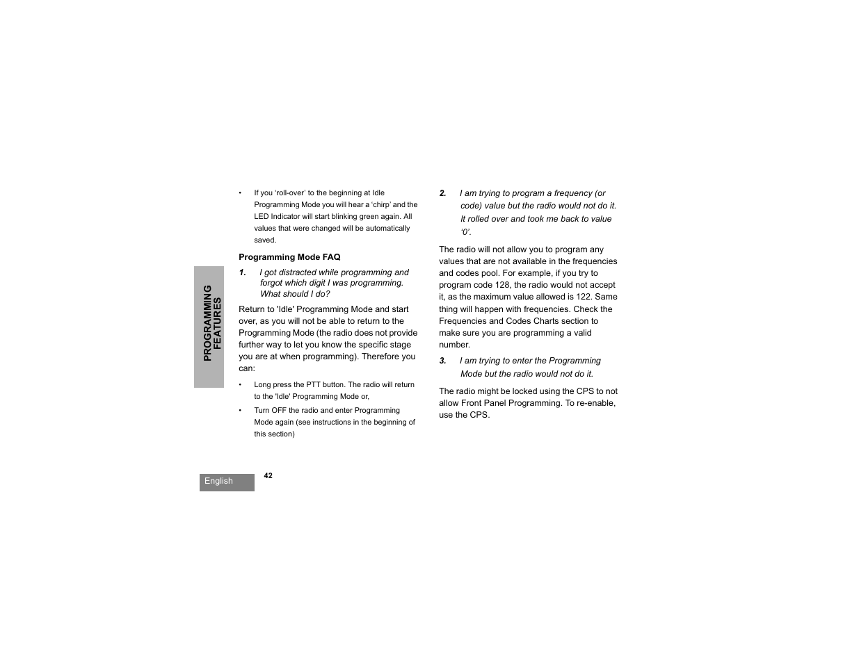 Programming mode faq | Motorola RDX SERIES RDU4100 User Manual | Page 44 / 99