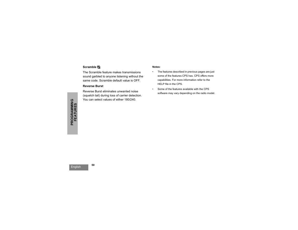 Scramble l, Reverse burst | Motorola RDX SERIES RDU4100 User Manual | Page 52 / 99