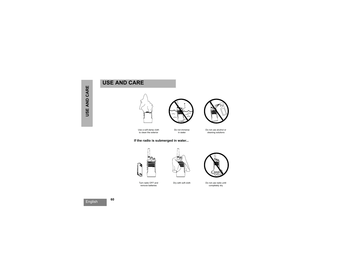 Use and care | Motorola RDX SERIES RDU4100 User Manual | Page 62 / 99