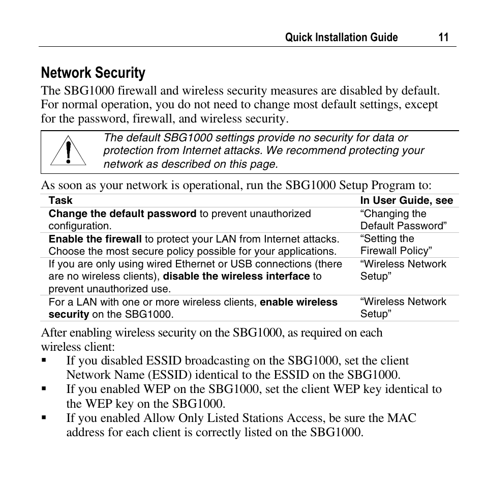 Network security | Motorola SURFBOARD SBG1000 User Manual | Page 11 / 16