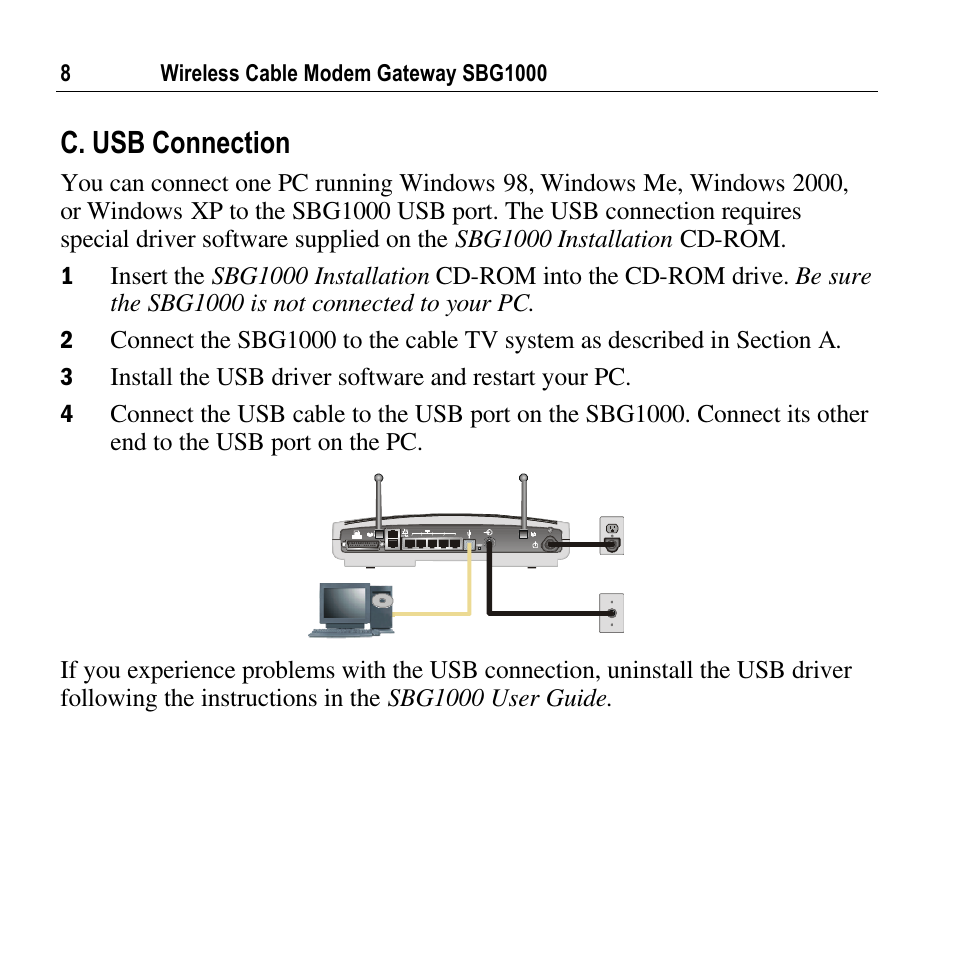 C. usb connection | Motorola SURFBOARD SBG1000 User Manual | Page 8 / 16
