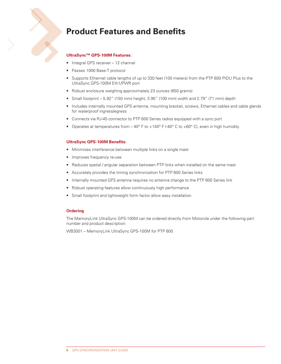 Product features and benefits | Motorola PTP 600 User Manual | Page 5 / 8