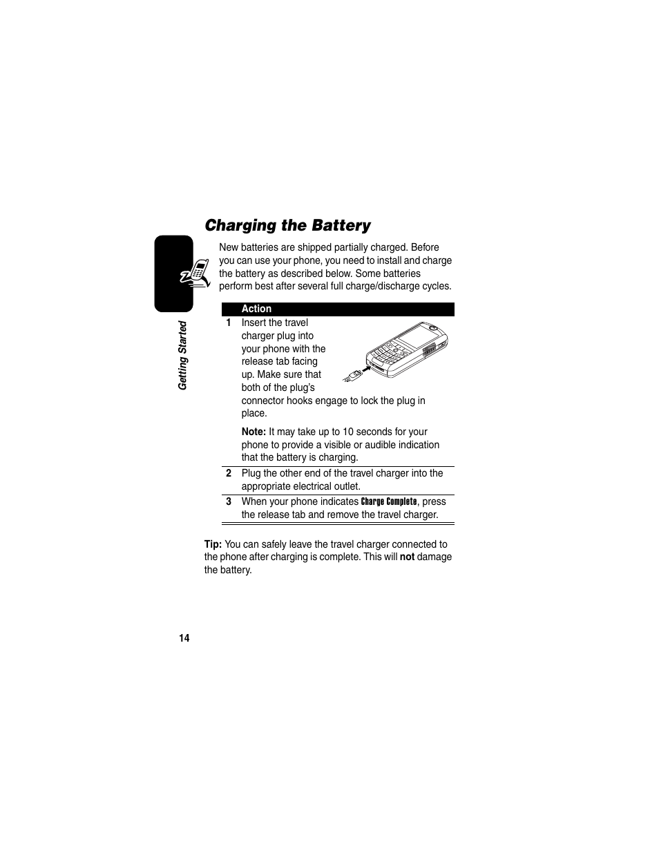 Charging the battery | Motorola E398 User Manual | Page 15 / 120