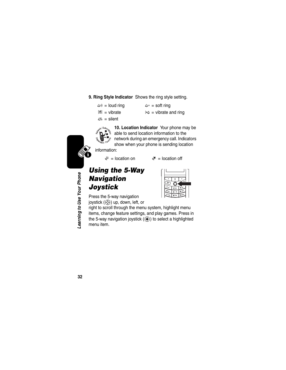 Using the 5way navigation joystick, Using the 5-way navigation joystick | Motorola E398 User Manual | Page 33 / 120