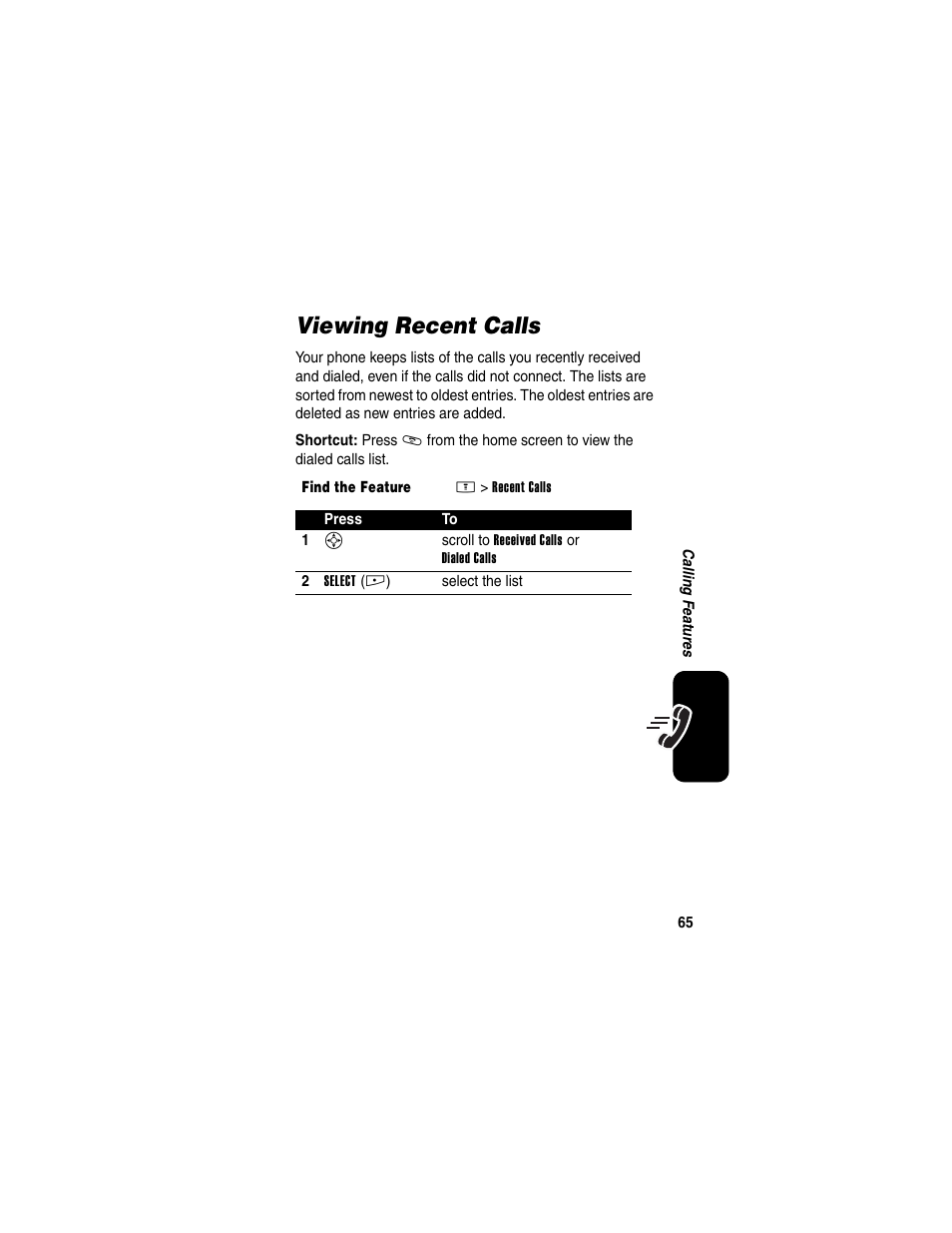 Viewing recent calls | Motorola E398 User Manual | Page 66 / 120