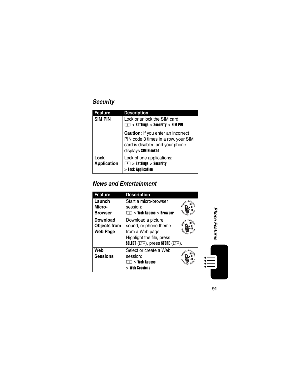 Security news and entertainment | Motorola E398 User Manual | Page 92 / 120