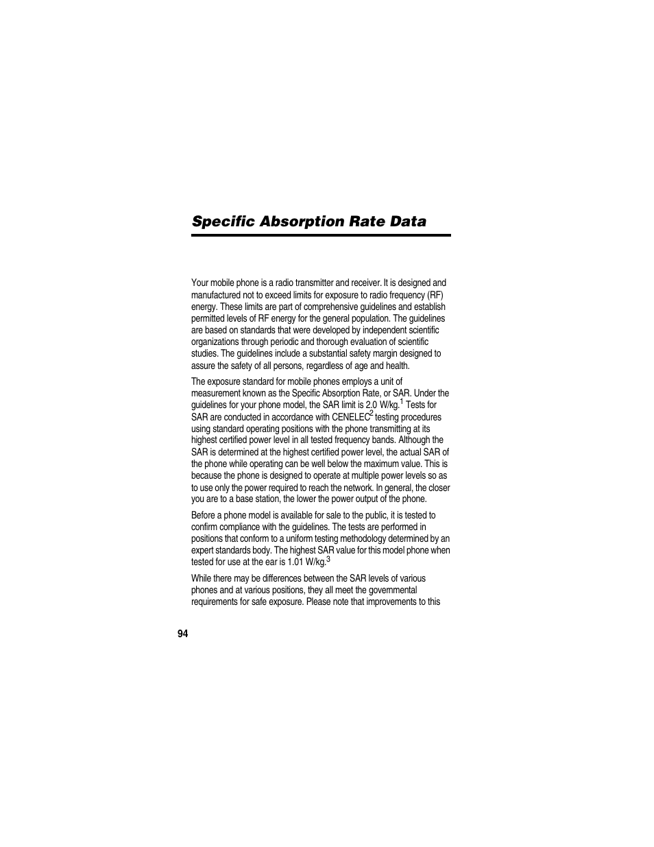 Specific absorption rate data | Motorola E398 User Manual | Page 95 / 120
