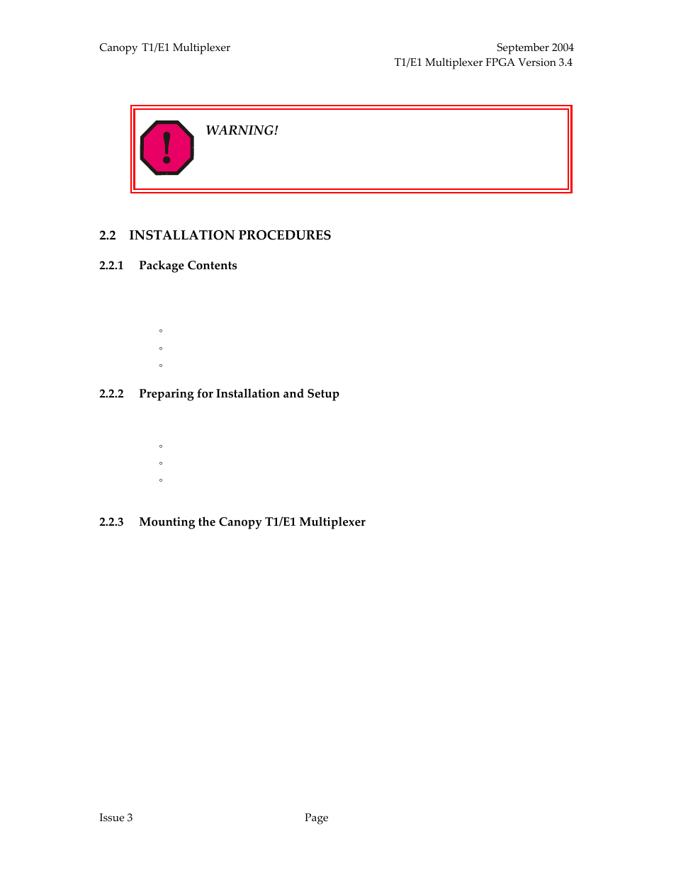 Installation procedures, Package contents, Preparing for installation and setup | Mounting the canopy t1/e1 multiplexer | Motorola T1/E1 User Manual | Page 28 / 73