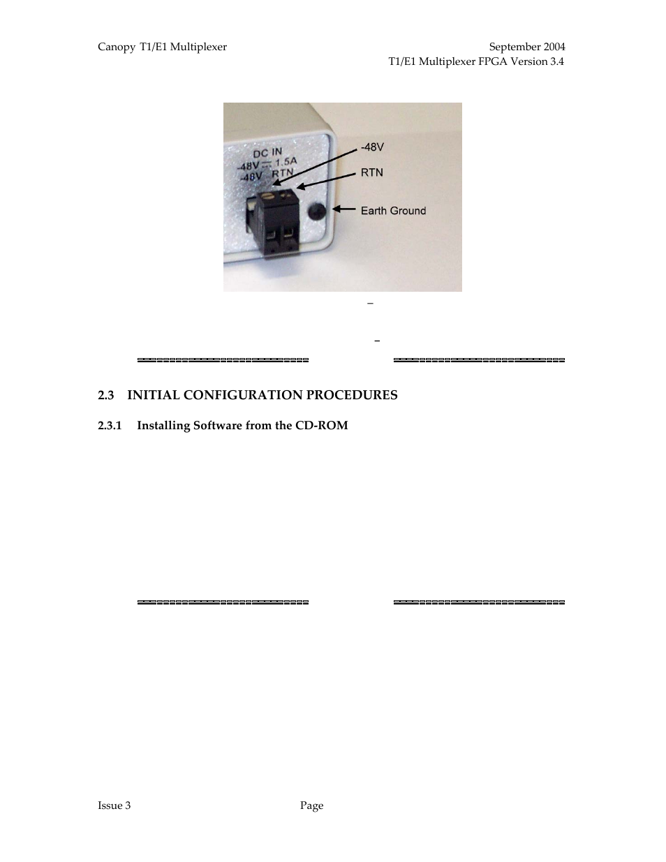 Initial configuration procedures, Installing software from the cd-rom, Figure 13: rear panel option 2 | 48 v dc polarity, Procedure 5: installing software from the cd-rom | Motorola T1/E1 User Manual | Page 32 / 73