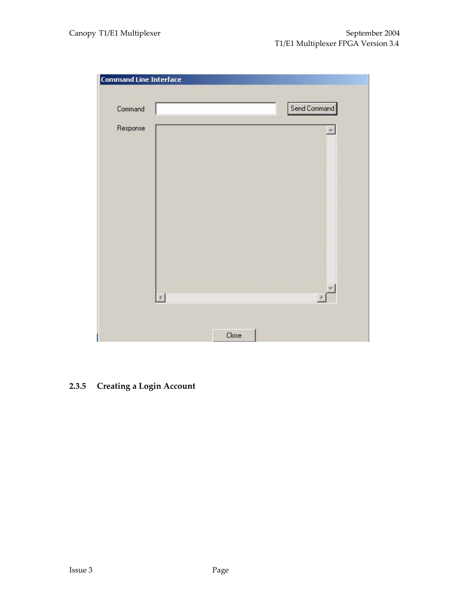 Creating a login account, Figure 16: command line interface window, N in | Figure 16 | Motorola T1/E1 User Manual | Page 35 / 73