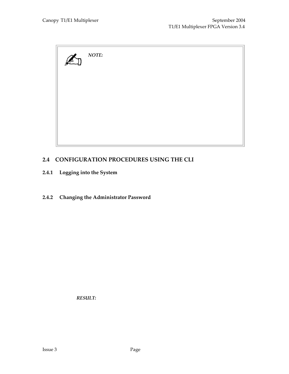 Configuration procedures using the cli, Logging into the system, Changing the administrator password | Motorola T1/E1 User Manual | Page 36 / 73