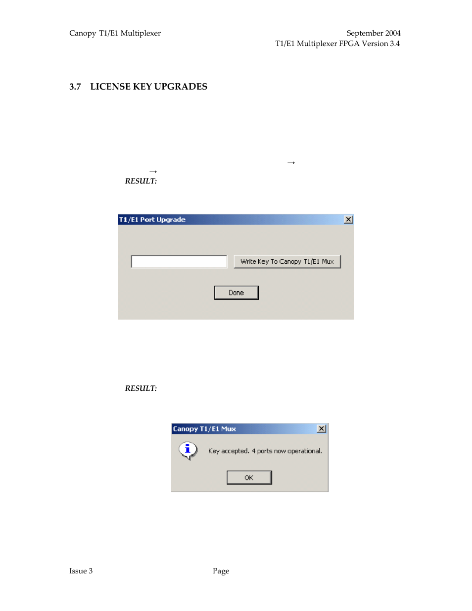 License key upgrades, Figure 26: t1/e1 port upgrade window, Figure 27: key accepted window | Motorola T1/E1 User Manual | Page 61 / 73