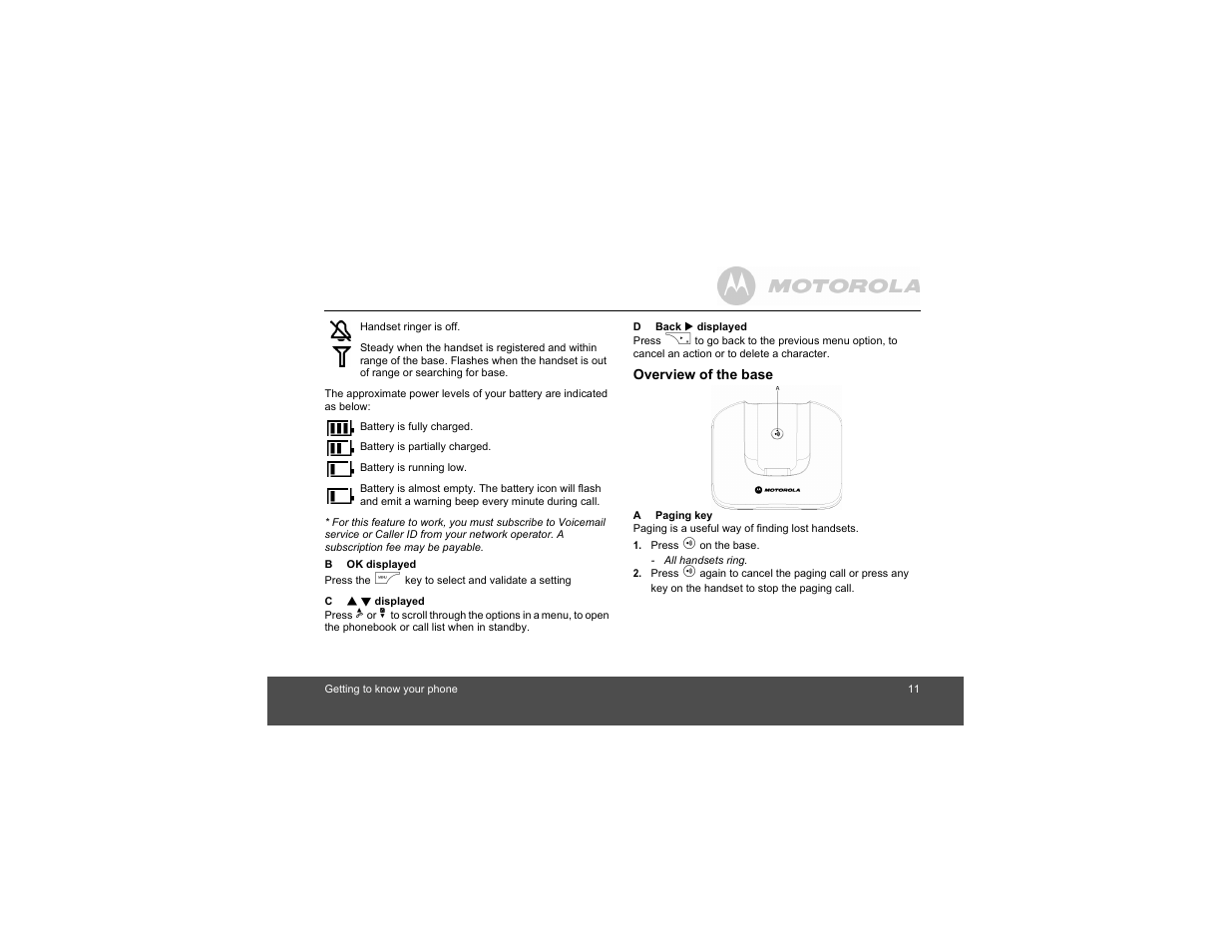 Motorola Digital Cordless Phone D1004 User Manual | Page 11 / 45